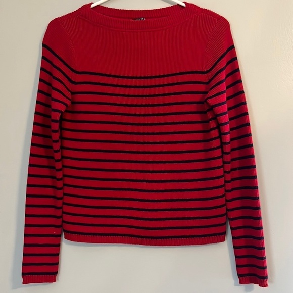 Lauren Ralph Lauren Petite 100% Cotton Red and Black Striped Sweater Size SP - Picture 1 of 8